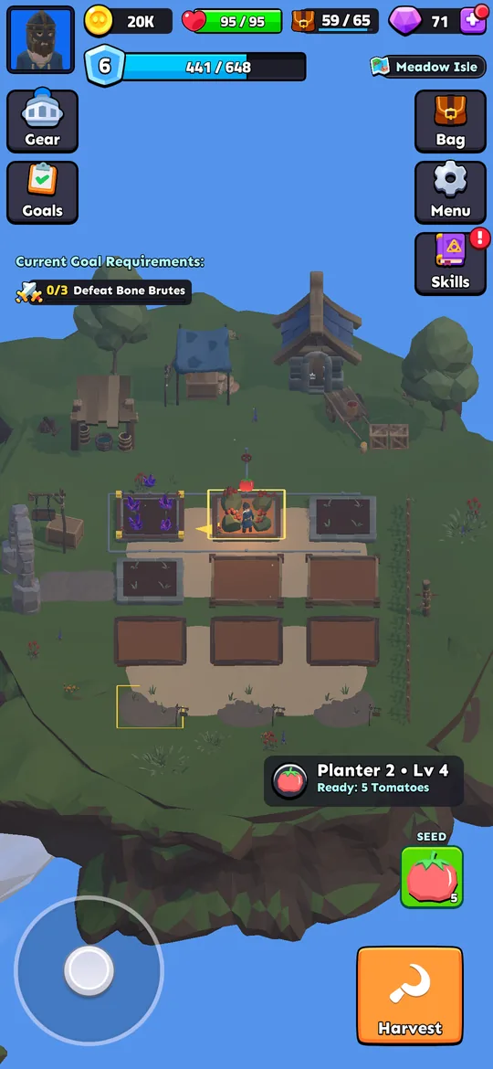 Meadow Isle with crop planters and farm buildings