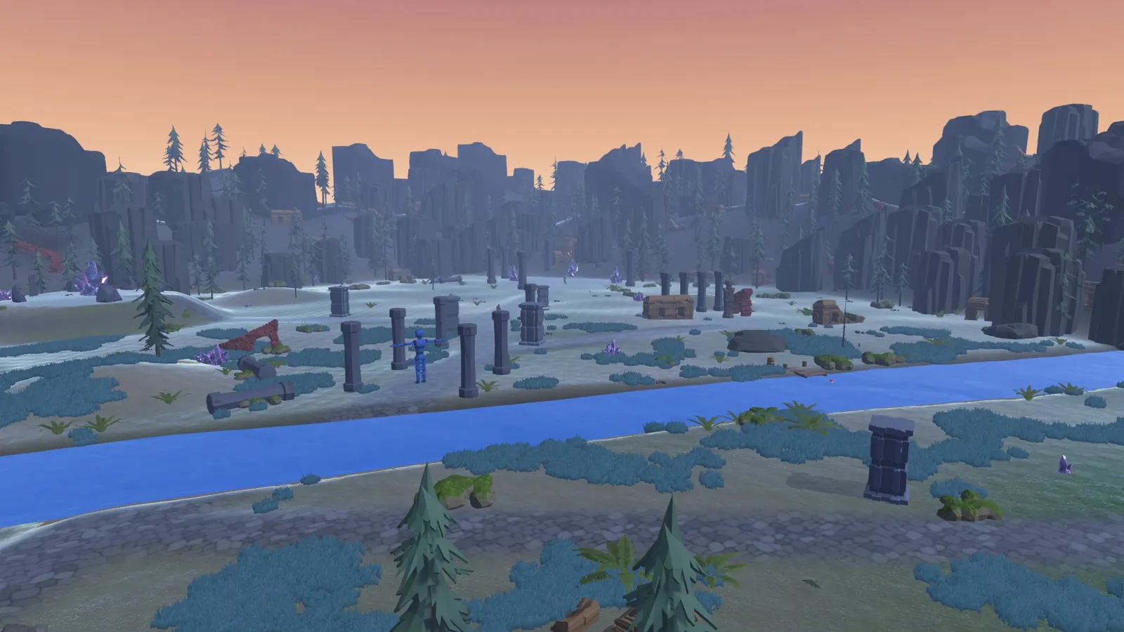Broken stone towers and blue crystal waters in Cobalt Ruins